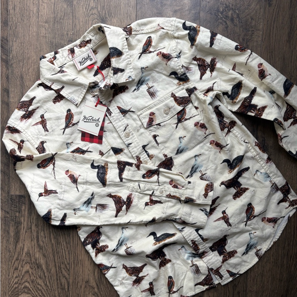 Woolrich x Target Unisex Bird Motif Long Sleeve Button-Down Flannel Shirt LE NWT